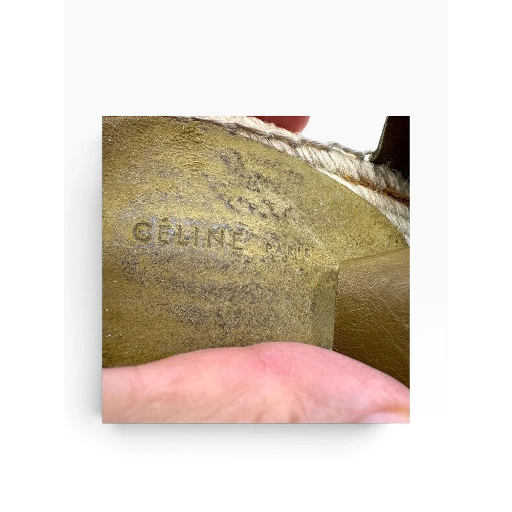 Celine Paris Olive Green Suede Espadrille Wedge Sandals Spain Size 38
